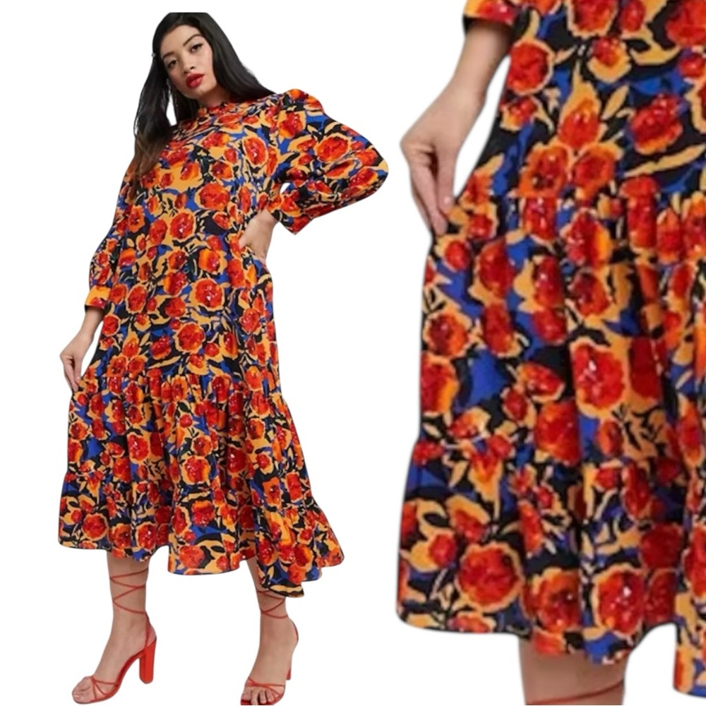 Never Fully Dressed Womens Maxi Dress Orange Floral Size 12